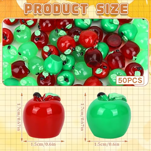 Image of JUNEBRUSHS 50 Pcs Mini Resin Apples Red Green Tiny Apples Figurines