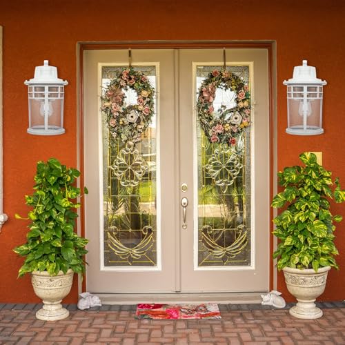 Image of Darkaway 2 Pack Large Outdoor Porch Lights Wall Mount, 15inch Outdoor Light Fixtures Sconces Wall Lighting with Seeded Glass Exterior Lights for Patio Yard House Hallway Doorway Garage