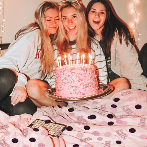 Image of 200Pcs Happy Birthday Confetti Glitter Pink And Black Circle Dots Confetti Table confetti For Birthday party Halloween Bachelorette Wedding Baby Shower Decorations