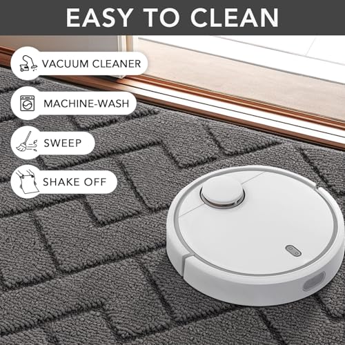 Image of hicorfe Dirt Trapper Indoor Doormat,20 inchx32 inch Welcome Door mat,Non Slip Backing Washable Door Mats,Absorbent and Resistant Low-Profile Entrance Inside Floor Mat for Front Back Door and Entryway (Grey)