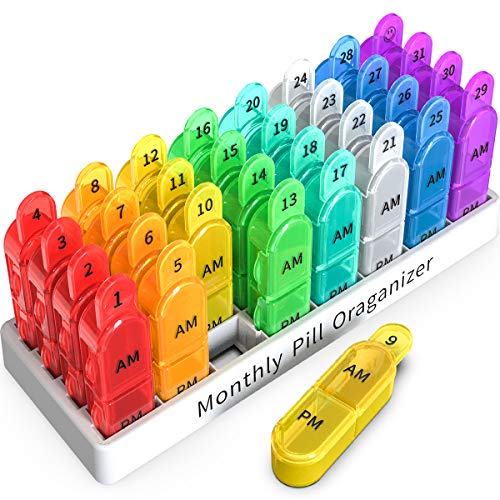 Monthly Pill Organizer 2 Times a Day, one Month Pill Box AM PM, 30 Day Pill Case Small Compartments to Hold Vitamin and Travel Medicine Organizer, 31 Day Pill Organizer, 4 Week Pill Cases