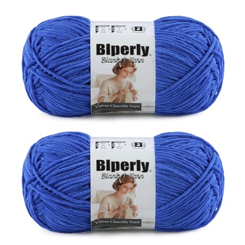 Image of Skinny Chenille Yarn for Crocheting, #2 Blue Thin Baby Blanket Plush Yarn | 2 Pack of 158 Yds, 1.7 Oz Sport Fingering Weight Fine Yarn, Soft Fluffy Velvet Yarn for Crochet knitting Blankets, Amigurumi