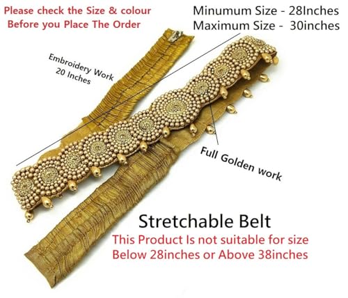 KIH Women Traditional embroidery cloth Saree Waist Body Belt stretchable Kamarpatta kamarband Saree (golden belt for saree)3