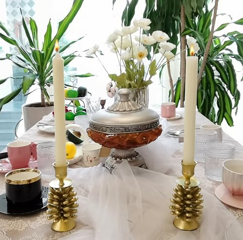 Bstgifts PINECONE CH Iron Pine Cone Candlesticks/Pine Cone Taper Candle Holders/Mid Century Christmas Decor/French Country Farmhouse Décor thumb #2