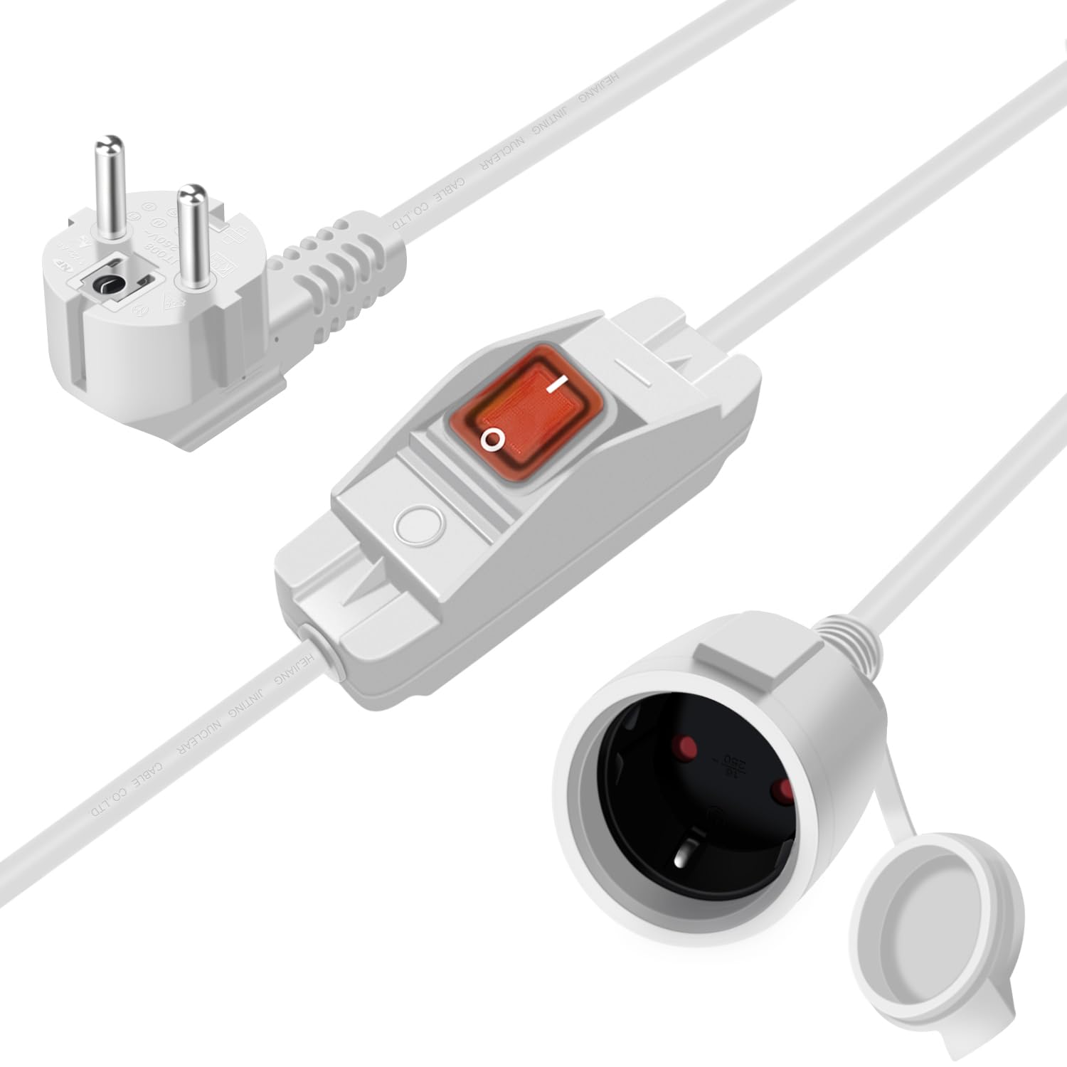 HuaLiSiJi Cable Extensión Schuko 16A 250V Alargador Enchufe Schuko, Cable De Extensión De Contacto Protector, Para Exteriores O Interiores, Hogares, Oficinas (Blanco, 0.3m