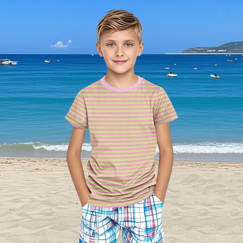 Girls Color Block Short Sleeve T-Shirts Casual Striped Boys Summer Tops Loose Crewneck Basic Tees for Kids 3-14 Years 6
