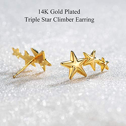 Gold Star Stud Earrings - Allencoco Ear Climbers Earrings For Women, 18K Gold Plated, 925 Silver Post Hypoallergenic #TOP1