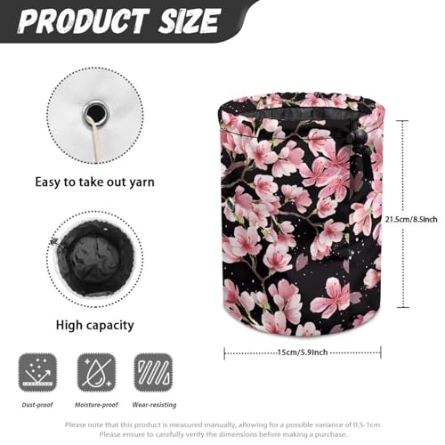Image of Sellikakes Cherry Blossom Yarn Bag Organizer, Crochet Storage Case Round Knit Skein Ball Basket Crochet Supplies Accessories Organizer Store Skein Ball Short Knitting Needles