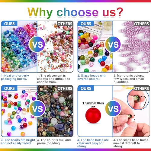 Image of XSEINO About 1200PCS 6mm Glass Beads Bracelet Making Set, 144 Color Colorful Round Style Glass Beads for Bracelet and Jewelry Making and DIY Crafts,Friendship Bracelets