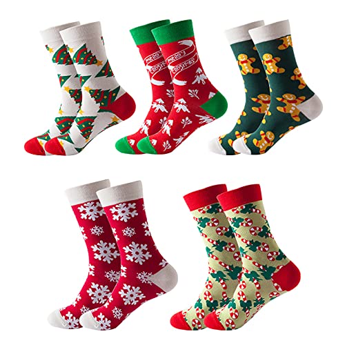 FDEYES 10 Paare über den Kalbsrohrsocken Weihnachtslöwen Socken Jacquard Socken Weihnachtsparty Socken mittelgroße Röhrchen lustige Socken Cover