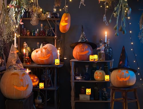 Image of 6PCS Halloween Tea Light for Indoor Home Decoration, Mini Flameless Jack-o'-Lantern Candle for Party Supplies, Gifts, Bedroom Table Spooky Decor