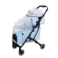 DKULMN Pet Stroller,Double-Layer Dog Prams for Two Cats or Dogs,Pet Cat Stroller Pushchair for Twin or Multiple Pets,C