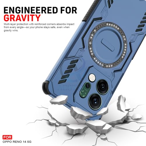 Image of AESTMO Back Case Cover for Oppo Reno 14 5G | Magnetic Case with Built-in Metal Ring | Compatible with MagSafe Accessories | Shockproof Hybrid (PC + TPU) (Blue)