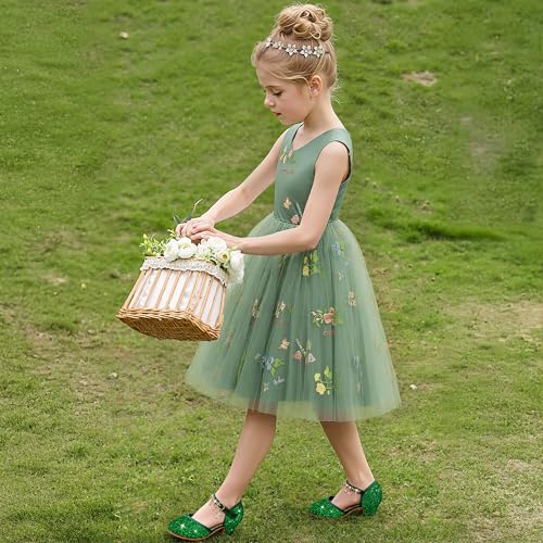 Image of Furdeour Girls Dress Shoes Princess Crystal High Heels Flower Girl Shoes