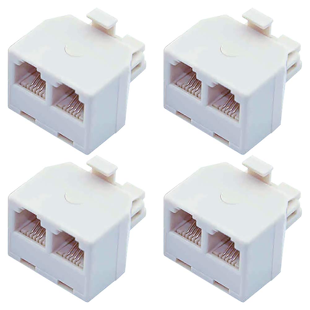 RFAdapter Two Way Telephone Splitter, 4-Pack RJ11 6P4C Wall Jack Plug 1 to 2 Modular Converter