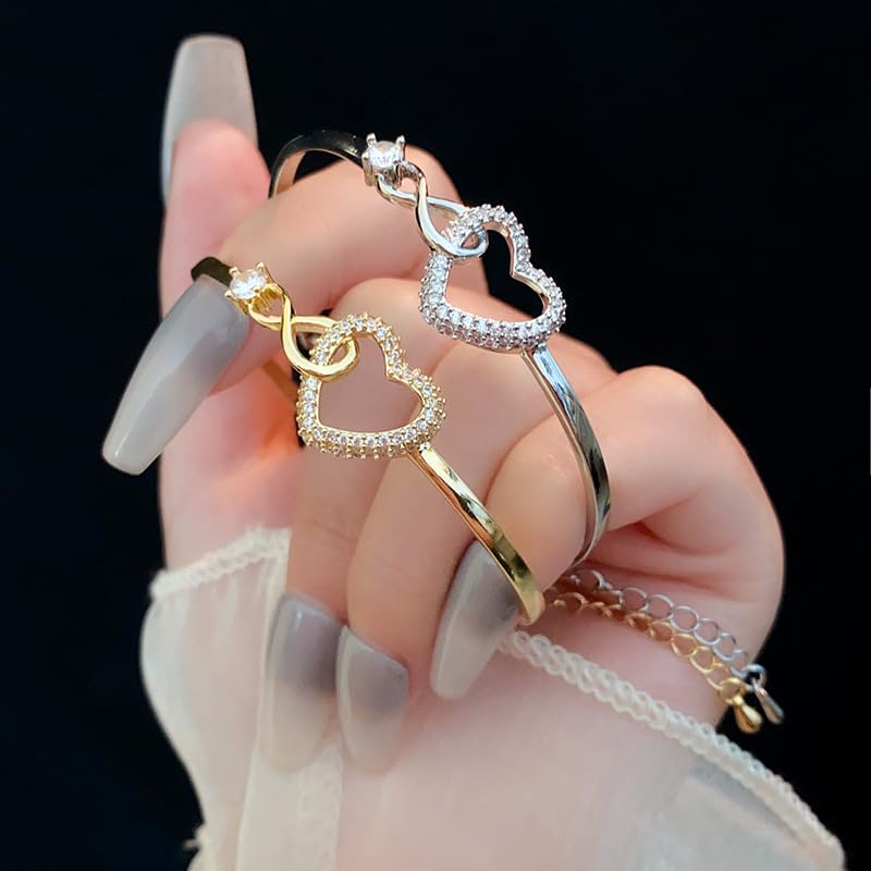 Image of To My Daughter Forever Connected Bracelet, Infinity Forever Love Heart Bracelets You Are Always In Mine From Mom Cubic Zirconia Adjustable Inspirational Gift Jewelry