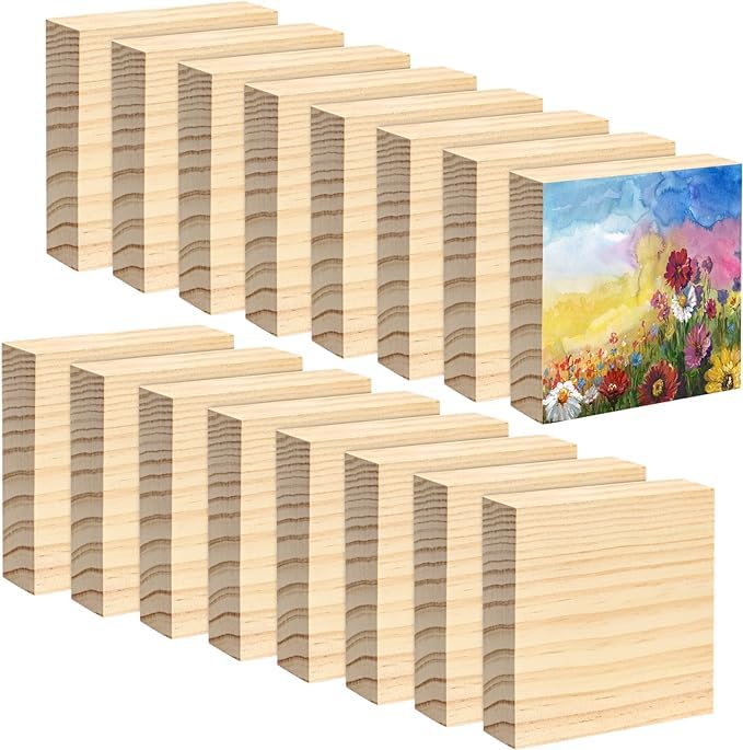 Unfinished Wood Blocks for Crafts, Pine Wood Board Wooden Square Blocks Craft Panels for Art and Crafts, Engraving, Painting, DIY Projects, Chip Carving Pack of 12 (4x4 Inch)
