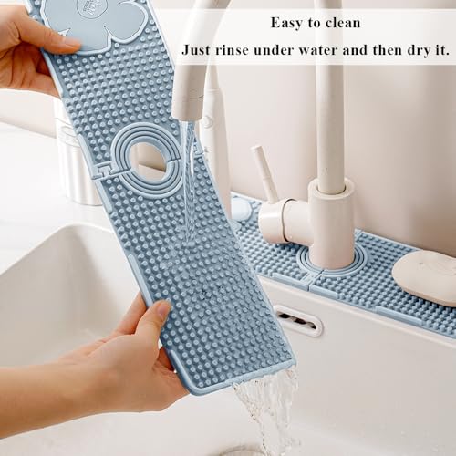 15 Inch Long Faucet Mat for Kitchen Sink, Detachable Faucet Splash Catcher with Soap Holder, Adjustable Tube Holes Faucet Handle Drip Catcher Tray Mat for Sink Draining, Kitchen Accessories, Bathroom - Image 5