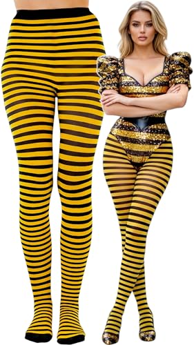 Image of ToBeInStyle Women's Thin Horizontal Stripe Opaque Tights Pantyhose - Regular or Plus
