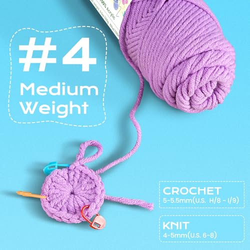 Image of Besgeer Whtie Yarn for Crocheting, Knitting, Tufting, Craft, 6 Pack of 100g /3.5oz Crochet Yarn, 4 Medium (Worsted), 654 Yards - 100% Acrylic (6 Colors：Green, Blue, Pink, Red, Gray, Purple)