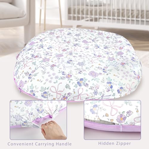 Image of SWESEN Newborn Lounger Cover, 1 Pack Soft Removable Slipcovers for Infant Lounger, Cozy Baby Lounger Cover for Boys and Girls, Covers Only, Purple Floral