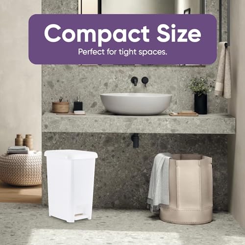 Image of Superio 10.5 Gal Slim Step On Pedal Plastic Trash Can, Waste Bin for Under Desk, Office, Bedroom, Bathroom- 42 Qt White