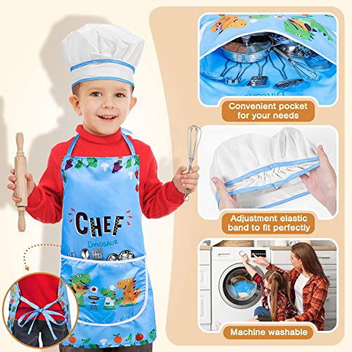 lenbest Kinderküche Zubehör - Spielküche Zubehör Holz Edelstahl Pfannenset | Lebensmittel | Schürze Kinder - Matschküche… – Bild 6