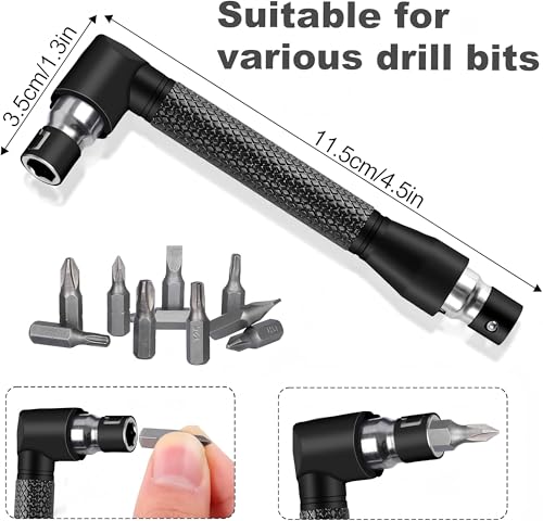 Image of 17Piece Flexible Drill Bit Extension, Include 3Pcs Rotatable Socket Adapter 2Pcs Hex Shank 105 Right Angle Drill Attachment 10 Short Screwdriver bits 90 Angled Bits and Bendable Drill Bit Extension