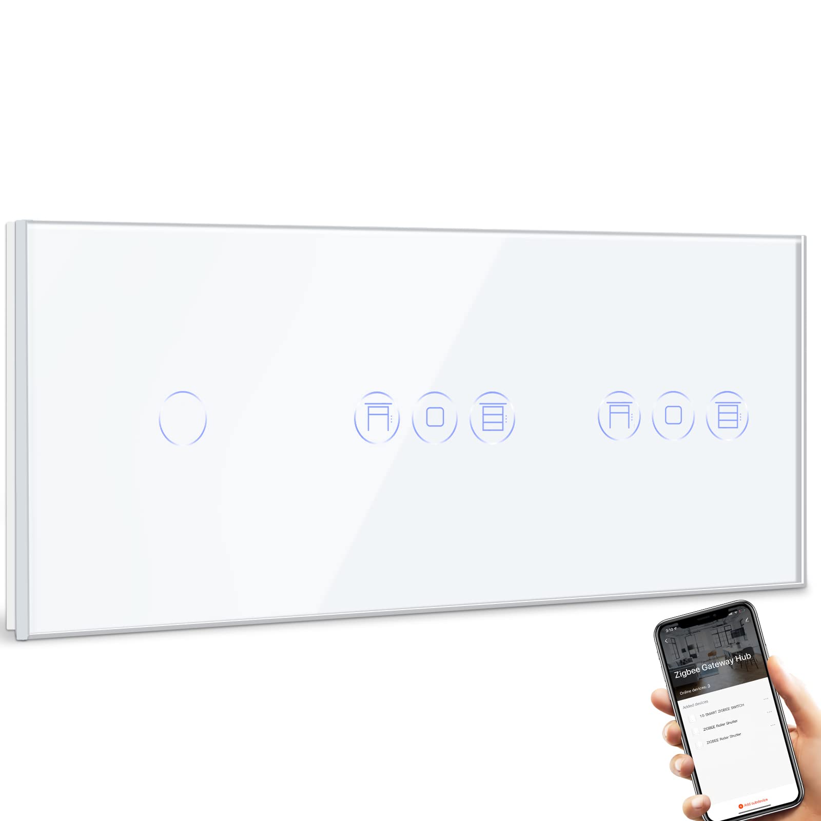 BSEED ZigBee Interruptor de Pared con Double Interruptor de Atenuador Gris,3 Gang 1 Vía Interruptor WiFi,compatible con Alexa y Google Home,Control de APP y Función de Temporizador