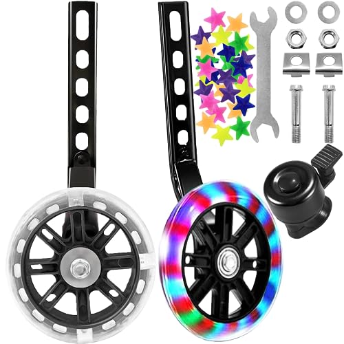 BAYINBROOK Kinder Fahrrad Stabilisatoren, Fahrrad Flash Trainingsräder, bicycle stabilisers for children,mute flash wheels,universal stabilisers for children's bike (Schwarz)