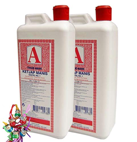 yoaxia ® - 2er Pack - [ 2x 1.000ml ] A TRADE MARK Ketjap Manis Kentel NO.1 süße Sojasauce / Kanister + ein kleines Glückspüppchen - Holzpüppchen Cover