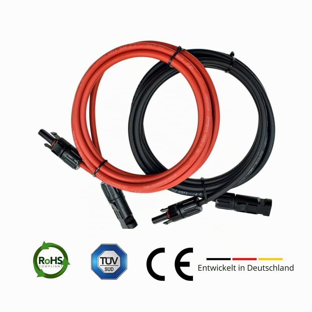 2x Solarkabel 6mm² - 20m - Verlängerungskabel für zuverlässige und flexible Solarverbindungen
