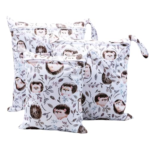 Asenappy 3pcs Cloth Diaper Wet Dry Bags Waterproof Reusable with Two Zippered Pockets Travel Beach Pool Daycare Soiled Baby Items Yoga Gym Bag for Swimsuits or Wet Clothes (3036-3-ciwei)