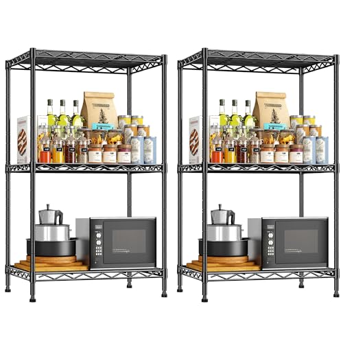 Image of DurayLoly 3 Tier Metal Wire Storage Shelves,Adjustable Small Wire Shelving Unit,Utility Storage Rack for Kitchen,Bedroom,Laundry Room,Pantry & Office,17.7 inchWx11.8 inchDx35.4 inchH,Black,2pc