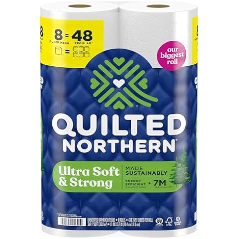 Quilted Northern Ultra Soft & Strong Toilet Paper, 8 Super Mega Rolls = 48 Regular Rolls, 5X Stronger*, Premium Soft Toilet Tissue Cover