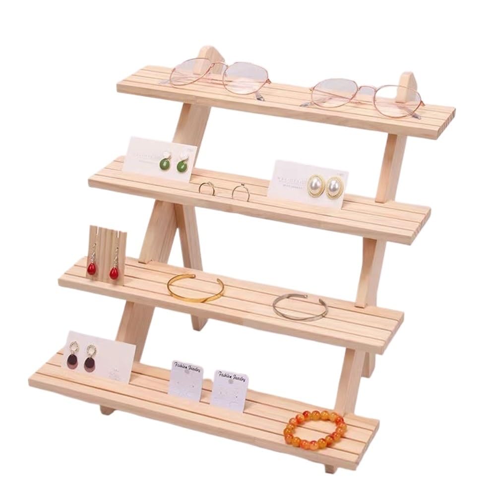 FAJNUZI2024 Jewellery Display Stand 4-Tier Wood Jewelry Display Rack for Earrings Necklaces Bracelets - Tabletop Organizer