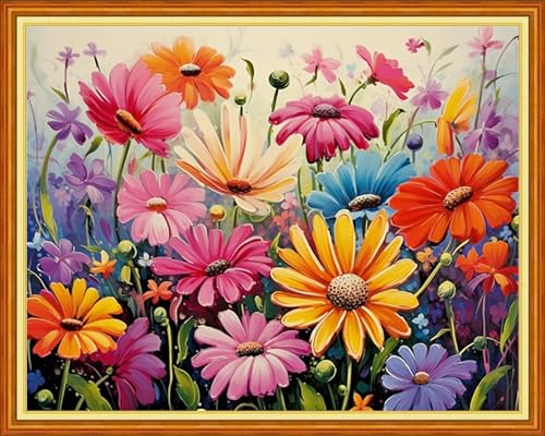 Image of Dimxvean Stamped Cross Stitch Kits,Cross Stitch Kits for Adults Beginners,Embroidery Kits Full Range of Cross Stitch Stamped Kits Needlepoint Kits Cross Stitch Patterns-Colorful Flowers 16x20 inch