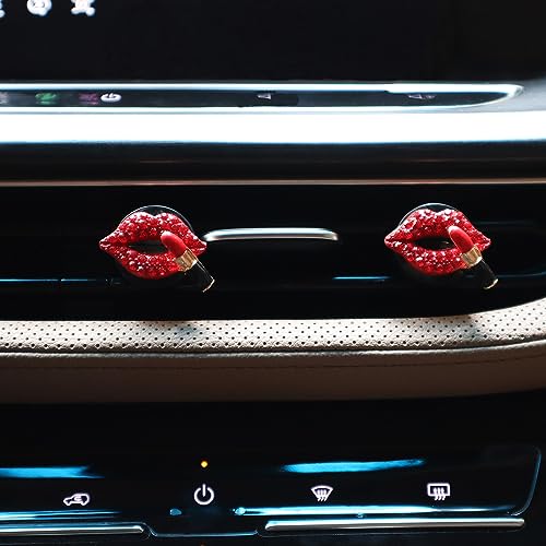 Image of ORIESSE 4pcs Red Car Vent Clips Air Freshener Dazzling Lips Lipstick Girly Car Decor Accessories for Women Bling Car Interior Decorations Refillable Diffuser