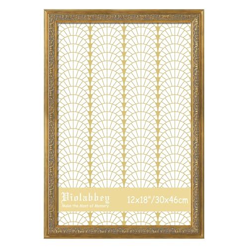 Image of VIOLABBEY 12x18 Frame Gold, Vintage Poster Photo Frames Ornate without Mat for Wall Hanging