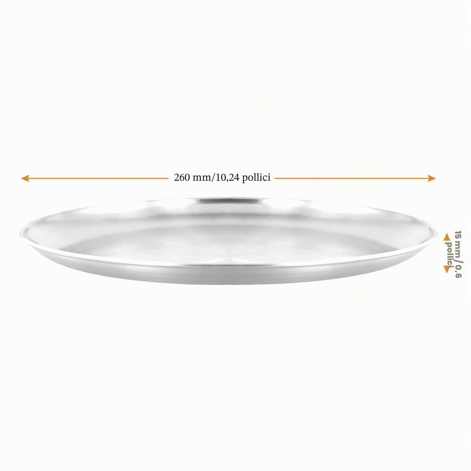 6 piatti rotondi in acciaio inox, 26 cm, piatti in argento, piatti da portata per pizza, cucina, campeggio, feste