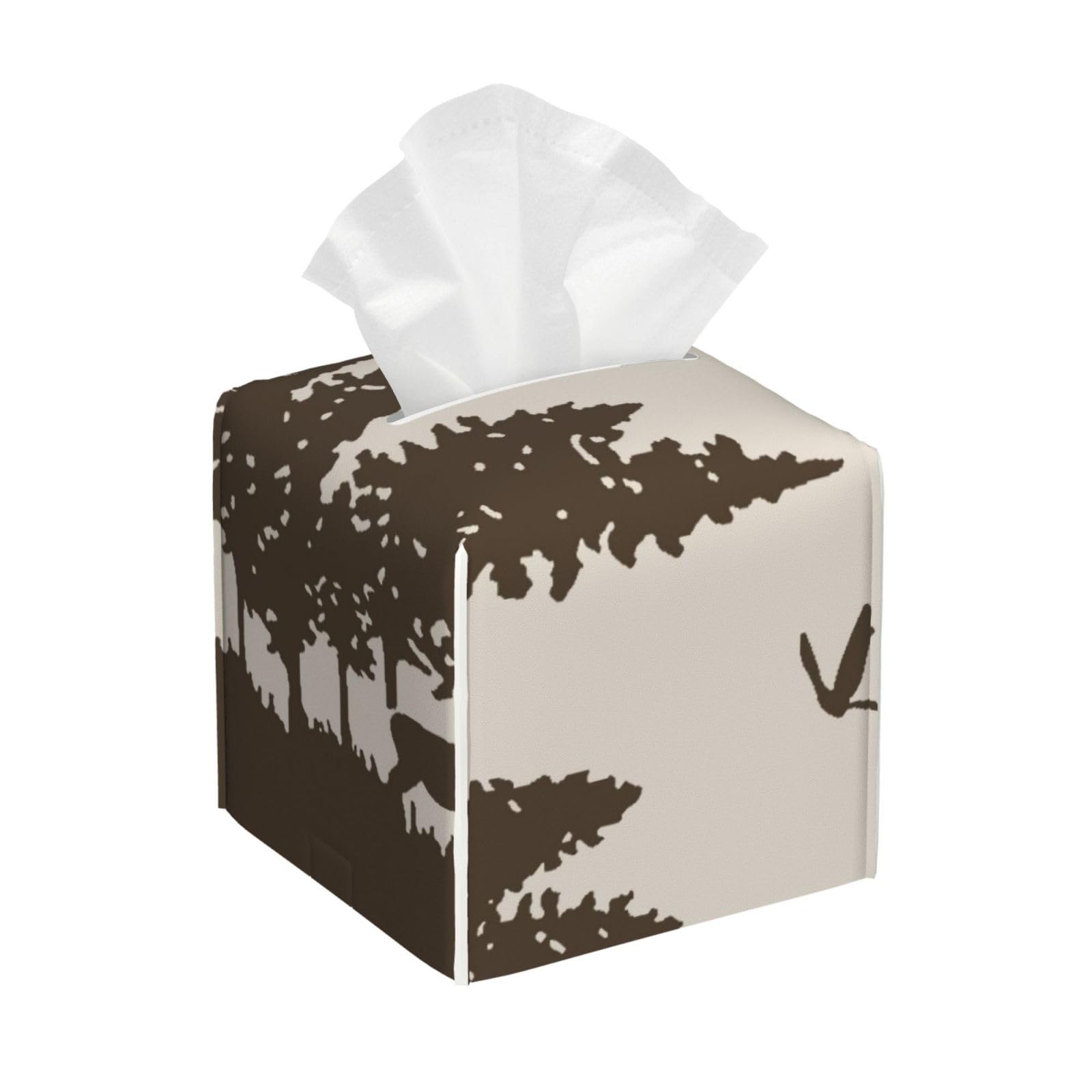 Deer in The Hunting Theme Beige and Coffee Country Moose PVC Cube Tissue Pack for Home Office Bathroom Use