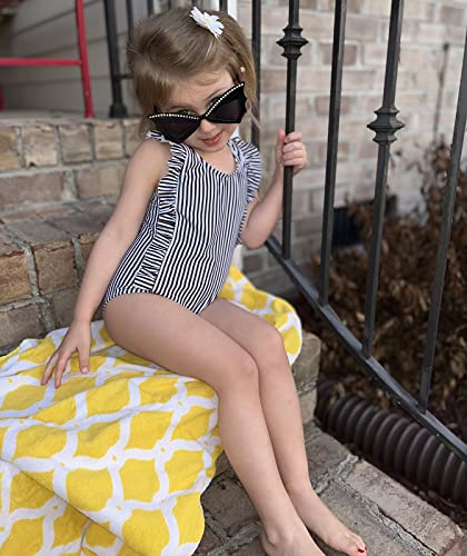 Image of RAISEVERN Baby Girls Swimsuit Ruffles Bathing Suits Cute Beach Sport Swimming Backless Summer One Piece Swimwear 2-7 Years