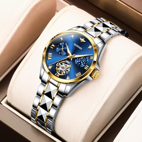 Image of OLEVS Womens Diamond Watches Automatic Self Winding Ladies Wrist Watch Elegant Dress Stainless Steel Waterproof Luminous