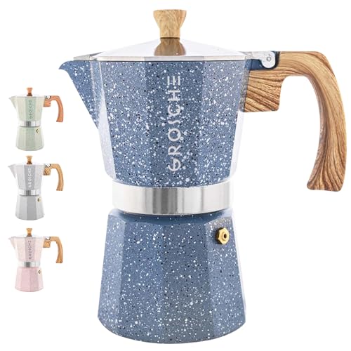 Image of GROSCHE Milano Moka pot, Stovetop Espresso maker, Greca Coffee Maker, Stovetop coffee maker and espresso maker percolator (Indigo, 6 cup)