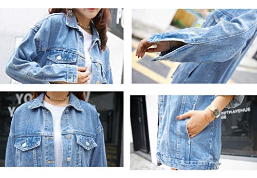 Omoone Women's Oversized Mid Long Denim Jacket Jean Biker Coat(0199-Denim Blue-L) #TOP5