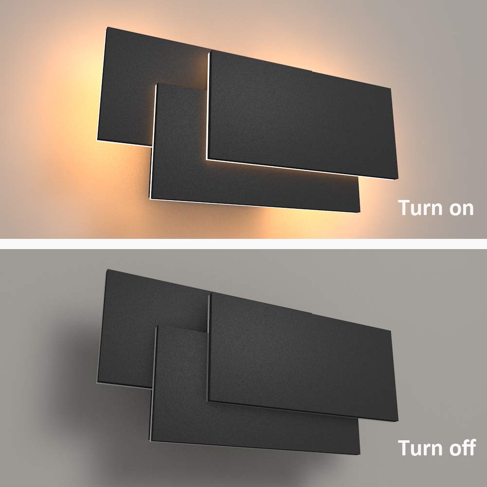 Klighten Aplique de pared Moderno LED 24W Lámpara para Decoración del Hogar Pared Dormitorio Pasillo Entrada Blanco cálido 2700~3200K, Negro