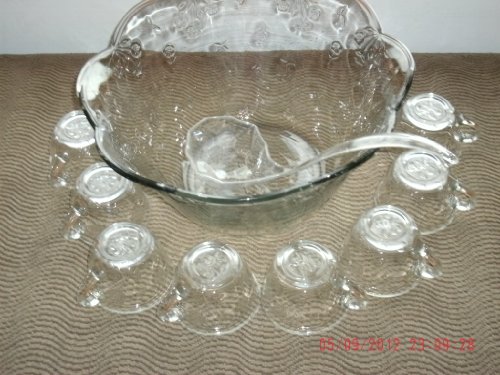 Anchor Hocking Savannah Punch Bowl 8 Cups, Ladle & Hooks in Original Box