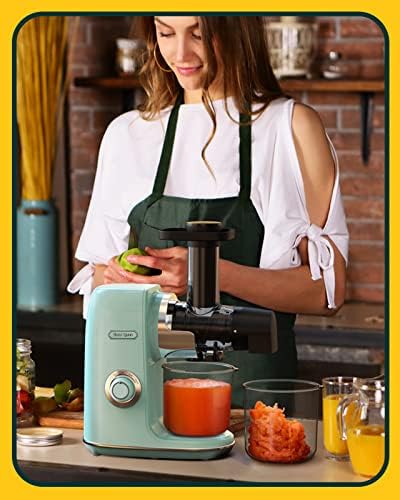 Hazel Quinn Masticating Juicer Machines, Filter-Free Easy to Clean Retro Cold Press Slow Juicer with 80 RPM, 150 Watt, Below 65dB & Reverse Function, 2-Speed Modes for Fruit and Vegetable, Mint Green