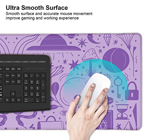 Image of Kawaii Pastel Purple Witchy Large Gaming Mouse Pad, Mystical Elements Cute Goth Desk Mat, Aesthetics Desk Pad for Work, Laptop, Office, Home, 31.5 X 11.8 Inch