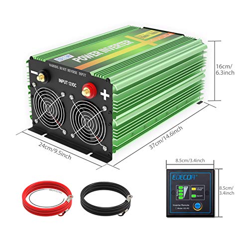 EDECOA Pure Sine Wave Power Inverter 3500W DC 12V to AC 120V with LCD Display and Remote Controller 4 AC Outlets and 1 AC Terminal Block- Upgraded